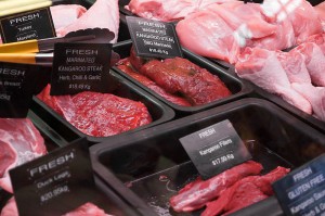 selection of kangaroo meat cuts at a butcher