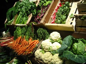 boxes of vegetables at a market