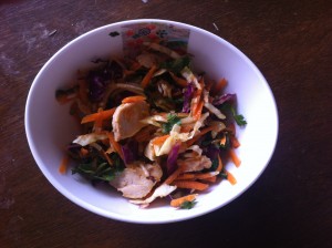 chicken noodle salad with cabbage and herbs