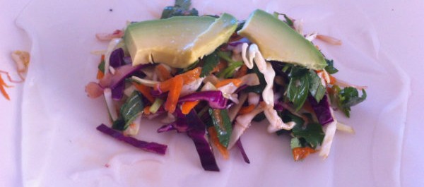 rice paper with asian salad and avocado