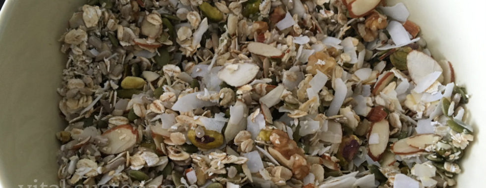 high protein breakfast cereal - mixed ingredients with wet ingredients